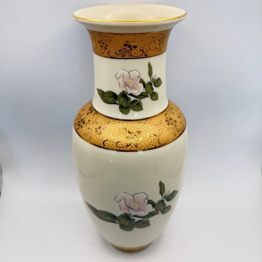 Vintage Yamaji Japanese Porcelain Vase - Pink Floral & Gold Moriage - 10.5